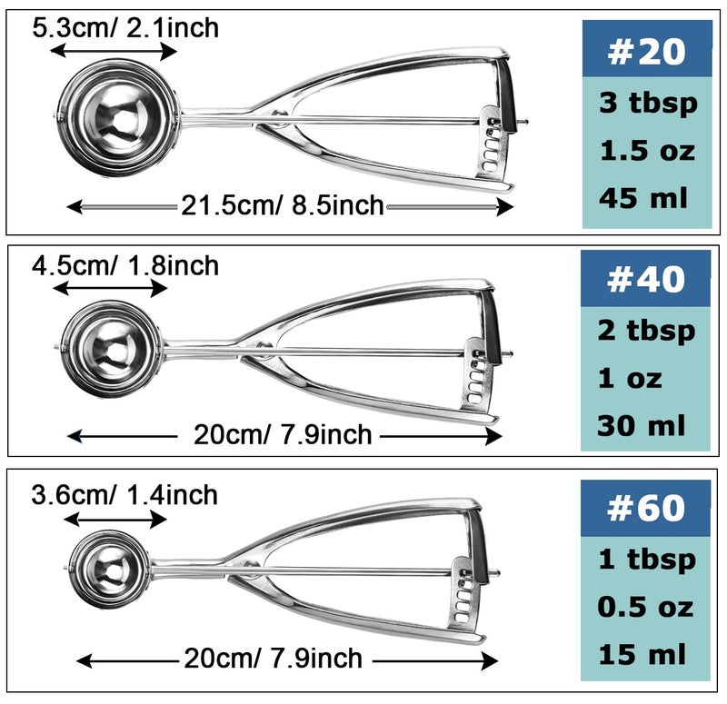 Saebye Cookie Scoop Set, Ice Cream Scoop Set, 3 PCS Metal Ice Cream Scoop Trigger Include Large-Medium-Small Size, Select 18/8 Stainless Steel, Secondary Polishing - Image 2